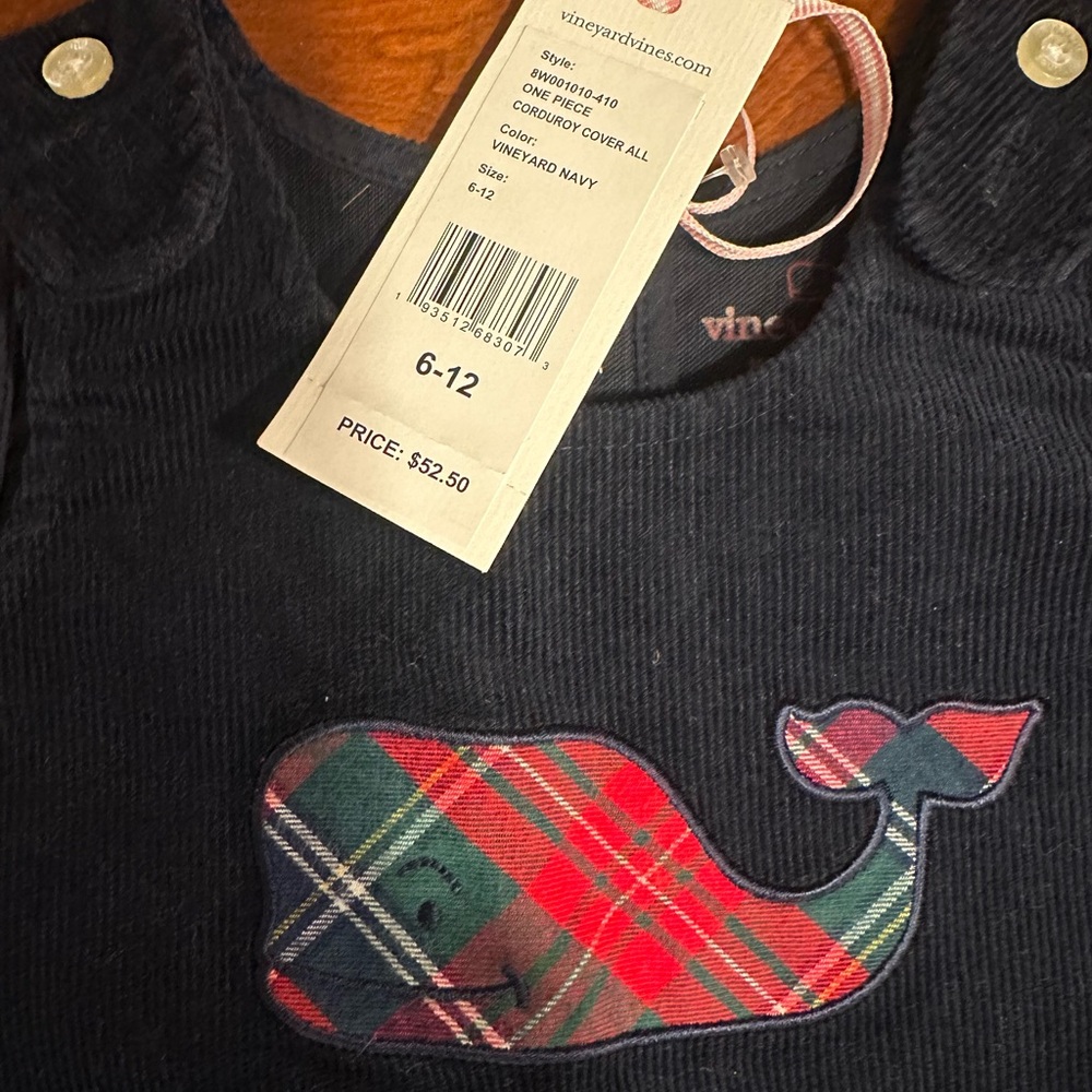 New! Vineyard Vines infant Navy Corduroy Whale Romper